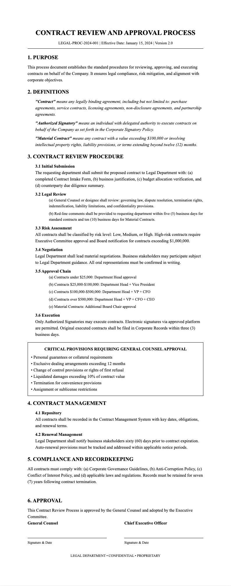 Legal contract process document